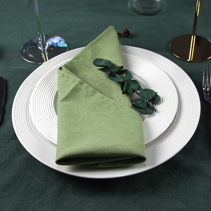 Soft Color Linen Blended Thin Dinner Cloth Napkins - Set of 12 (40 x 40 cm) - for Christmas Events & Home Use (Lime Green)