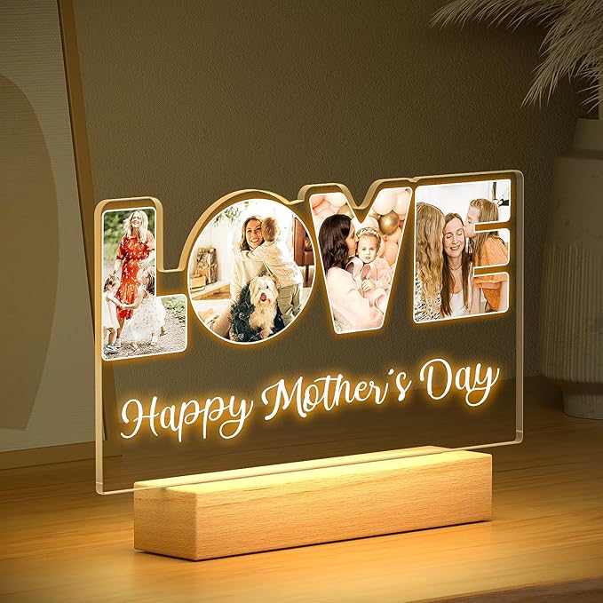 Custom Picture Frame with Photo, Custom Photo Frame with Night Light, Customized Picture Frames, Personalized Christmas Birthday Gifts for Women Men Mom Dad Baby Kid Family