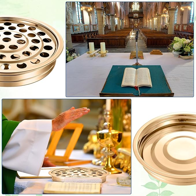 Suzile Holy Communion Trays House up 40 Cups for Churches Serving Communion Set Stainless Steel Communions Plates Church Holy Ware Sets Supplies (Gold)