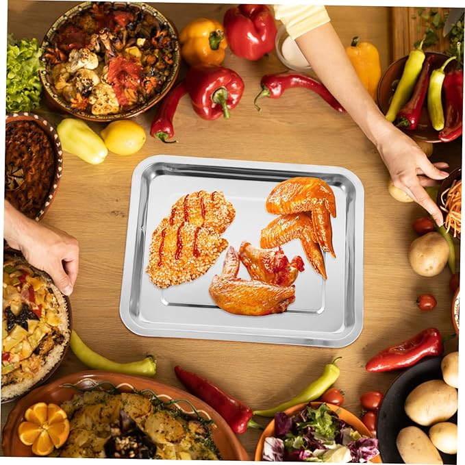 PRETYZOOM Stainless Steel Serving Tray Versatile Baking Pan Portable Dish for Family Dinners Parties Restaurant Use Easy to Clean Store Kitchen Essential