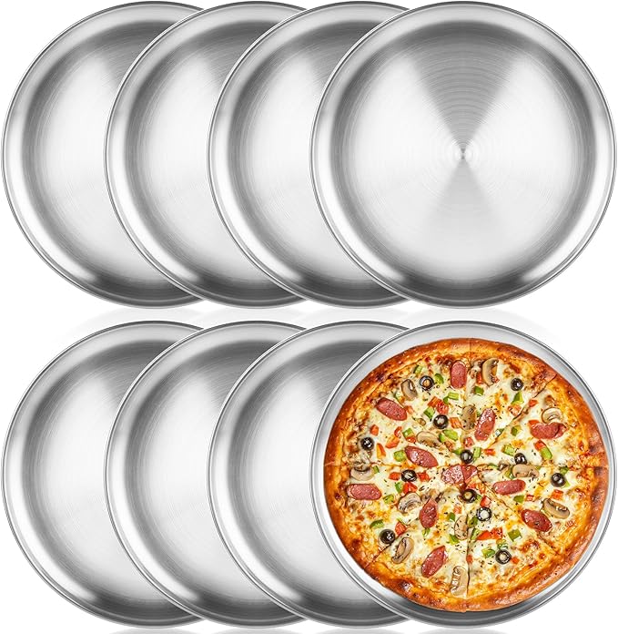 8 Pack Stainless Steel Pizza Pan 12 Inch Pizza Pan Set Round Pizza Pans for Oven Personal Pizza Pans Metal Pizza Plates Platter Pizza Baking Sheet Pizza Sheet Pizza Tray for Serving Cooking