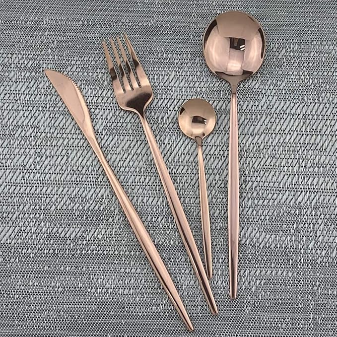 Gugrida 24-Piece Silverware Set - 18/10 Stainless Steel Reusable Utensils Forks Spoons Knives Set, Mirror Polished Cutlery Flatware Set, Great for Family Gatherings & Daily Use (6 set, Copper)