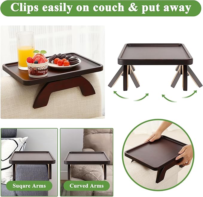 SINWANT Couch Arm Table,Bamboo Sofa Arm Clip on Tray Tables,Couch Armrest Table Suitable for Home Drinks/Eat/Fruit, Snack Chair Tray for Drink Eating