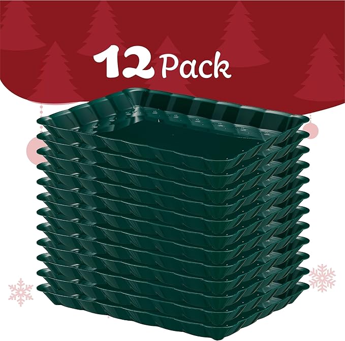 Plasticpro Plastic Christmass Green Serving Trays - Serving Platters Rectangle 9X13 Disposable Party Dish Includes 12