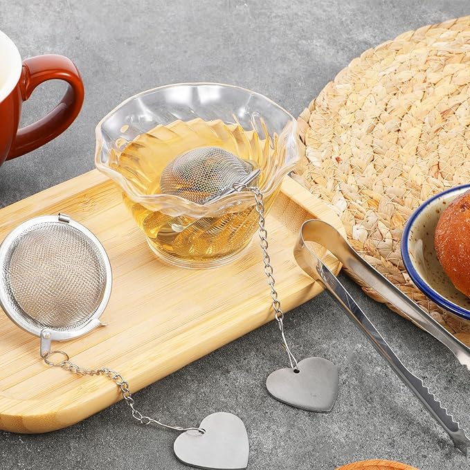 Tea Infuser for Loose Leaf Tea, 2 Pcs Teas Ball Teas Diffuser Steeper for Filtering Stainless Steel Ball Mesh Strainer Filters with Metal Pendant Extended Chain Hook for Loose