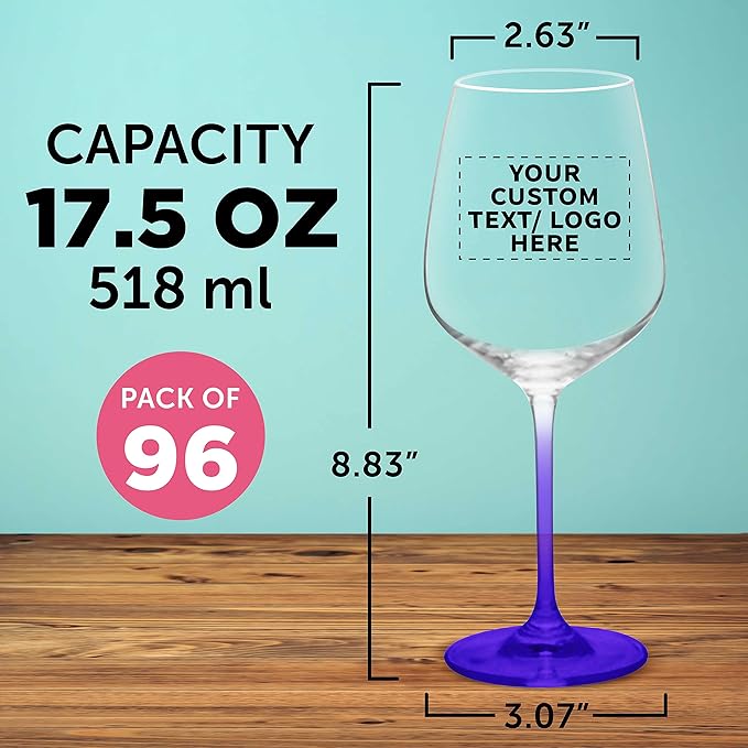 Custom Crystal Wine Glasses 17.5 oz Set of 96, Personalized Bulk Pack - Restaurant Glassware, Perfect for Red Wine or White Wine - Purple
