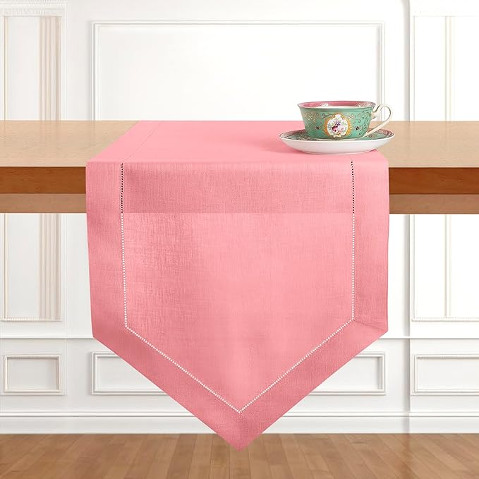 D'Moksha Homes Dusty Pink Linen Table Runner 72 Inches Long - 100% Pure Linen Diamond Table Runner 14 x 72 Inch for Dining, Winter, Christmas, Holiday, New Year - Machine Washable