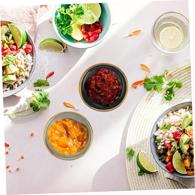 4Pcs Gold Rim Ceramic Sauce Dishes Appetizer Plates Dishwasher Safe for Seasoning Sauces Fruit Dishes Kitchen Supplies Random Color