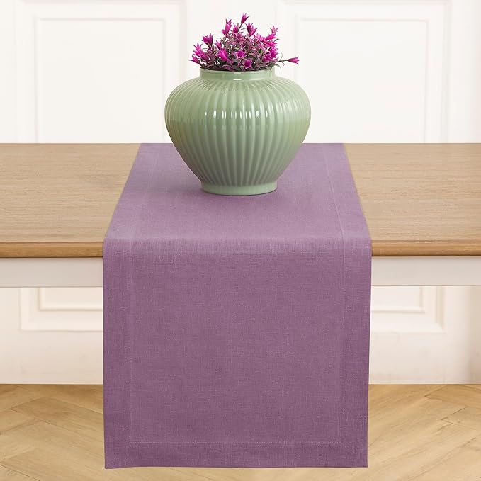 Solino Home Linen Table Runner 108 Inches Long - 100% Pure Linen Mulberry Dining Table Runner 14 x 108 Inch for Valentines, Spring, Easter - Fete