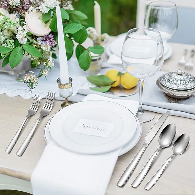 Herogo 18/10 Stainless Steel Silverware Set, 20-Piece Fancy Flatware Cutlery Set for 4, Modern Eating Utensils Tableware for Home Restaurant Wedding, Mirror Polished, Dishwasher Safe