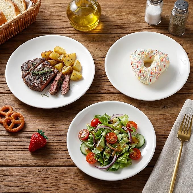 Ceramic Plates White Set of 3, 7 Inch Porcelain Dessert Plates Round, Small Serving Dishes for Salad, Snack, Cake, Dinner Microwave Oven Dishwasher Safe