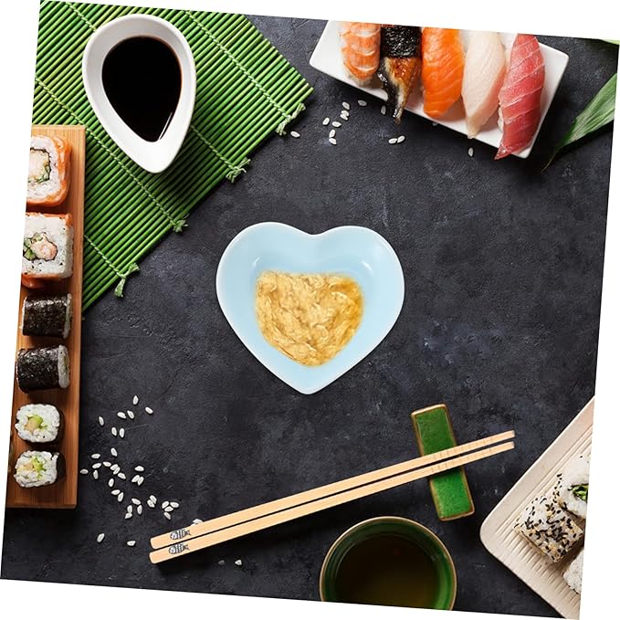 6pcs Heart Shaped Plate Sauce Container Serving Bowl Ceramic Appetizer Dishes Dessert Dish Bowl Seasoning Dishes Sushi Appetizer Plate Ceramics Dipping Sauce Bowl Purple re-usable (Color : Blu