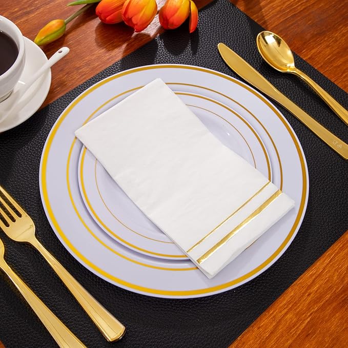 BUCLA 100-Count 3-Ply Disposable Napkins - Gold Paper Napkins Disposable Premium Quality - Thanksgiving Napkins/Dinner Napkins Disposable Soft, Absorbent for parties, weddings, Kitchen