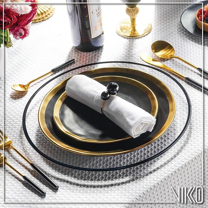 Vikko Dine Modern Silverware Set: Unique Brushed Black and Gold Set - Satin Matte - 18/10 stainless steel flatware For Upscale Dining and Entertaining- 20 Piece Cutlery Set - Service for Four (4)