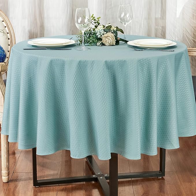 Rectangle Table Cloth Linen Farmhouse Stainproof Waterproof Washable Polyester Oblong Rectangular Fabric Table Cover for Kitchen Dining Dinner (Turquoise, Round 70'' Inch)