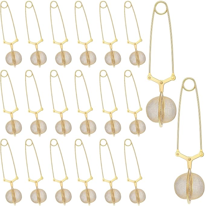 20 Pcs Gold Stainless Steel Loose Tea Infuser With Handle Fine Mesh Loose Leaf Tea Strainer Steeper Filter, Reusable And Dishwasher Safe