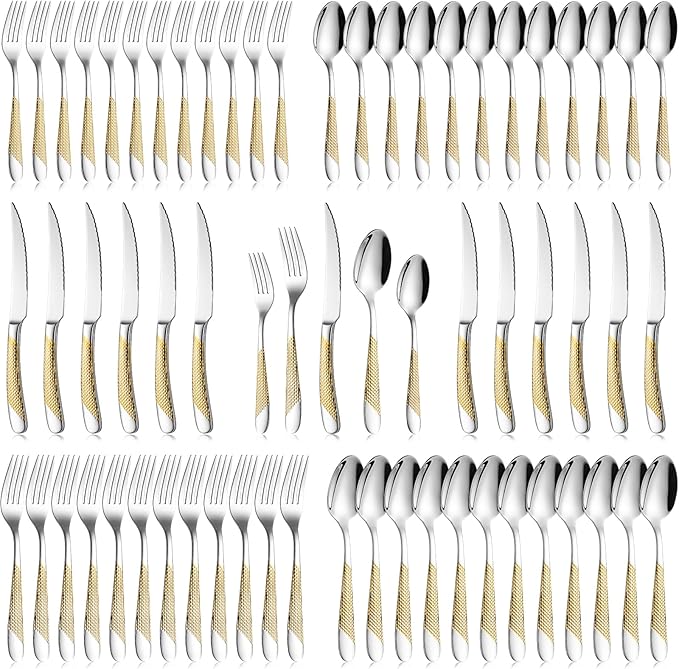60-Piece Silverware Set Stainless Steel Flatware Sets for 12 Includes Knives Spoons Forks Heavy Duty Cutlery Set for Home Kitchen Hotel