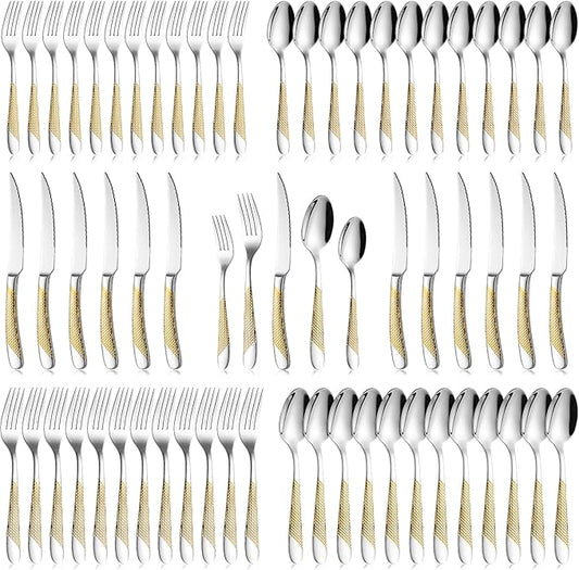 60-Piece Silverware Set Stainless Steel Flatware Sets for 12 Includes Knives Spoons Forks Heavy Duty Cutlery Set for Home Kitchen Hotel