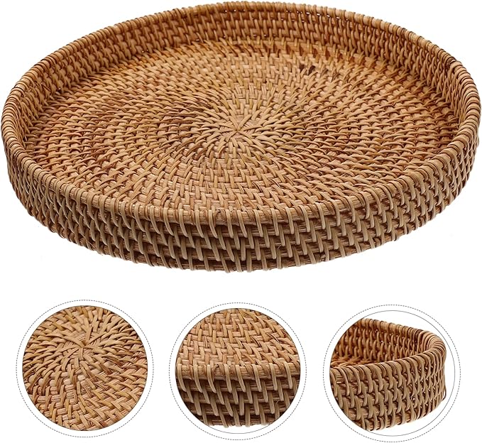 DOITOOL Wear-Resistant Rattan Serving Tray Multi-Function Fruit Plate Perfect for Desserts Snacks