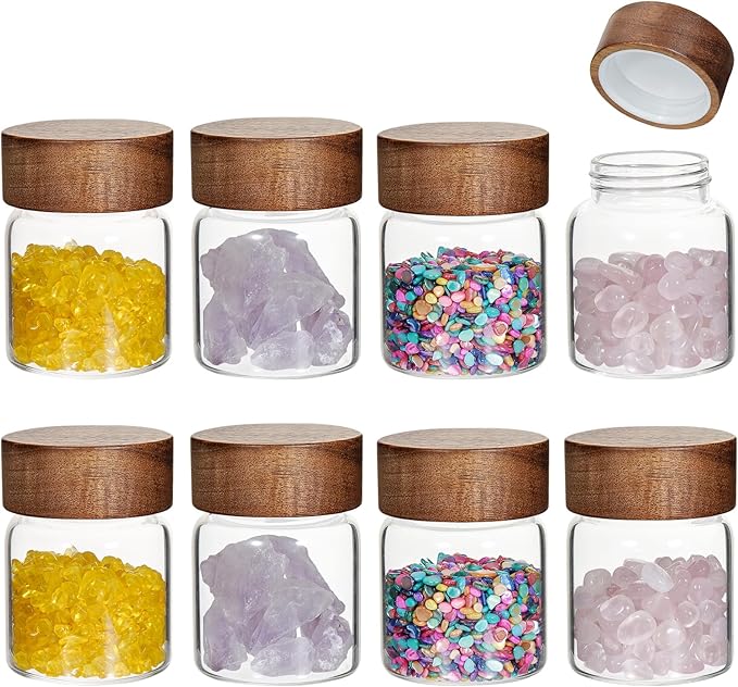 Glass Spice Jars Seasoning Containers Small Glass Jars with Lids Airtight Food Storage Canister for Kitchen Pantry Sugar Tea Coffee Bean Nuts Cookies Herbs Salt (4oz(118ml)*8 pack)