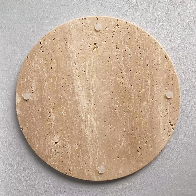Natural Round Marble Tray Smooth Pastry Board for Desserts, Cheese, Coffee, Matte on Both Sides (Beige Travertine)