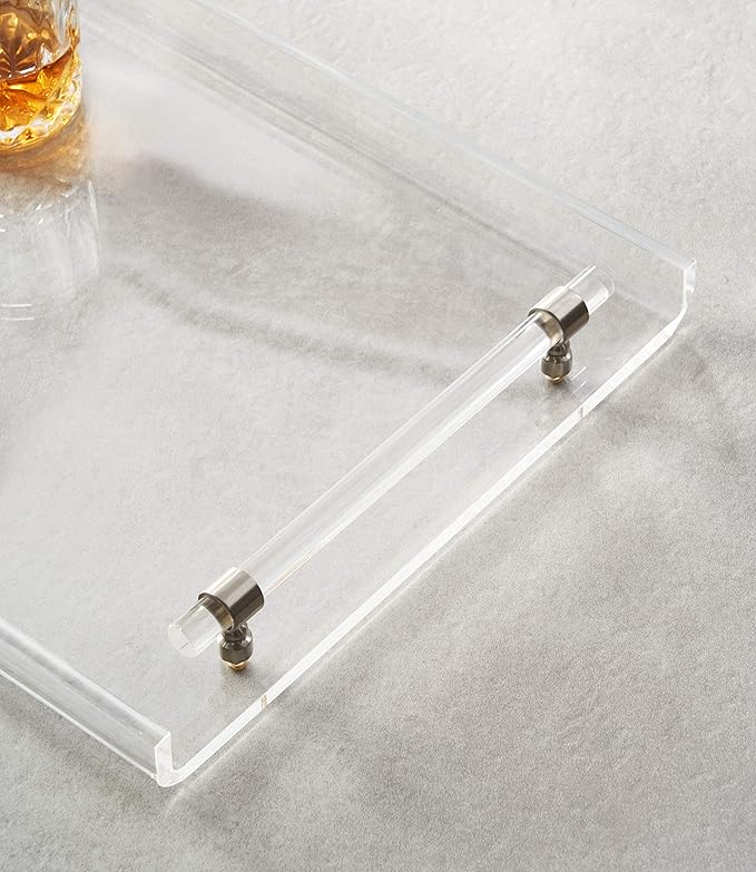Acrylic Serving Tray, Breakfast Tray with Acrylic Handles, Decorative for Coffee Table & Kitchen, 16x12x2 inch
