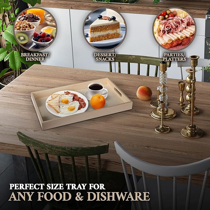 Wooden Serving Trays with Handles - 7 Piece Nested Breakfast Set - Perfect for Organizing, Bathroom, Party Buffet & Serving