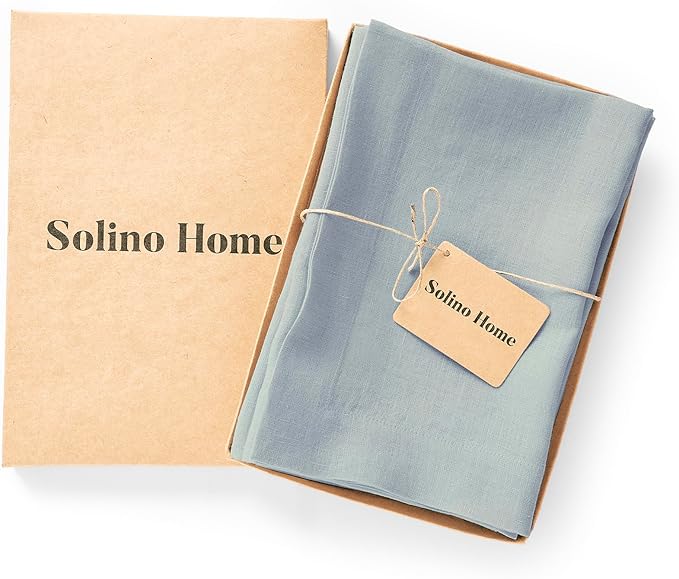 Solino Home Dusty Blue Linen Napkins Set of 4-100% Pure Linen Cloth Washable Dinner Napkins 20 x 20 Inch - Sonoma