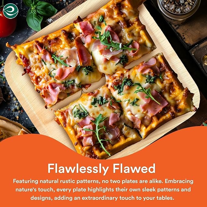 ECO SOUL Palm Leaf Disposable Bamboo Plates 10" Square Compostable & Biodegradable Party Plates for Christmas Dinner, Weddings, Parties & Events 50 Count