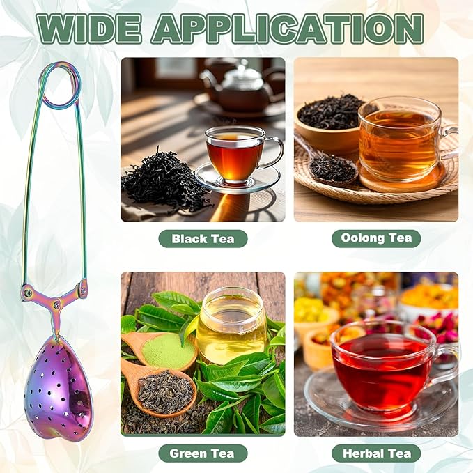 uxcell 2 Pcs Tea Infuser, Stainless Steel Loose Leaf Tea Infuser Filter for Cup and Teapot, Long Handle Tea Steeper Strainers for Tearoom Office Home, Heart Shaped Colorful