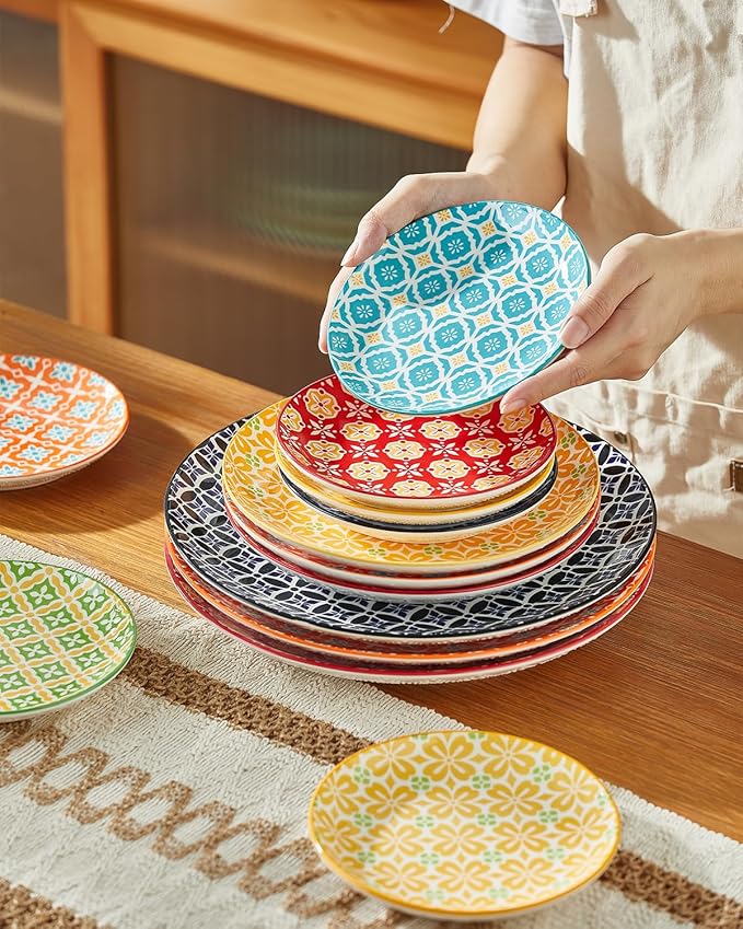 Ceramic Dessert Plates, 6 Inch Small Appetizer Plates, Colorful Snack Dishes for Pastries, Desserts, Fruits, Side Dishes, Dishwasher & Microwave Safe, Set of 6