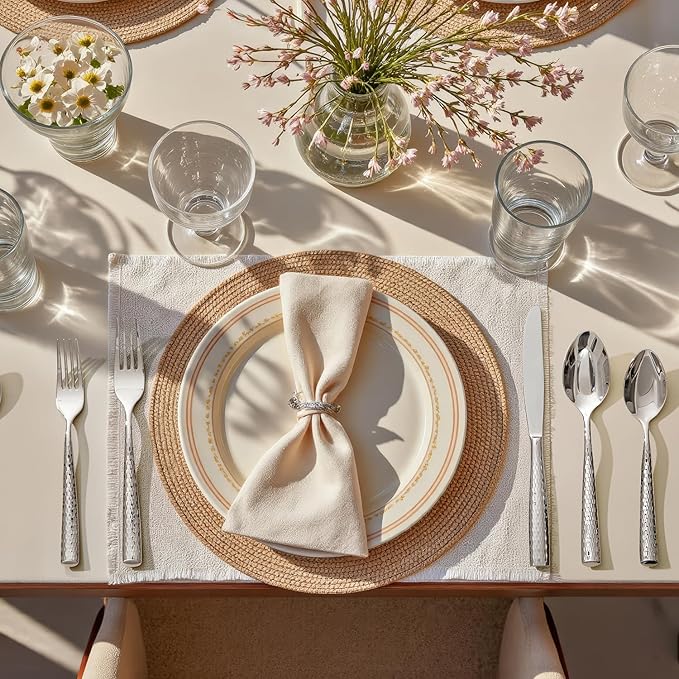 KINGSTONE Silverware Set, 5-Piece 18/10 Stainless Steel Flatware Set - Roman Column Embossed Thick Handle, for Wedding, Home, Restaurant, Kitchen and Party, Mirror Polish & Dishwasher Safe