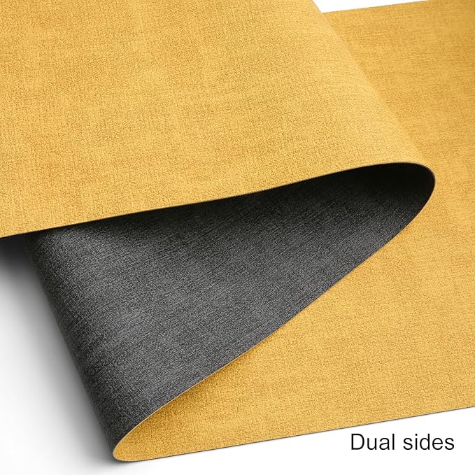 Table Runners 72 Inches Long, Dual-Sided Faux Leather Farmhouse Table Runner Waterproof Heatproof Non-Slip for Living Room Party Home Decor Holiday Decorations(Gray Yellow, 12 x 72 Inch)
