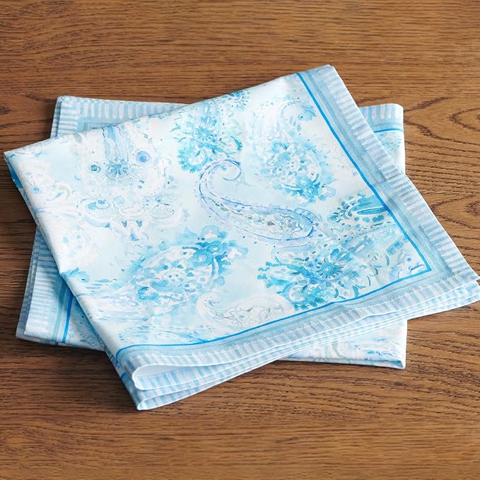 Maison d' Hermine Napkin 100% Combed Cotton Premium 20"x20" Decorative Washable Table Cloth Napkins Set of 4 for Dining, Holidays, Buffet Parties & Wedding Use Campagne - Paisley Blues
