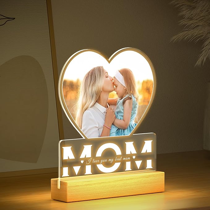 Personalized Christmas Gifts for Mom from Daughter and Son, Custom Picture Frames with Photo, Custom Photo Frame with Night Light, Customized Picture Frame, Personalized Birthday Gifts for Mom
