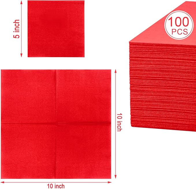 FLOWERCAT 100-Count 2-Ply Christmas Napkins & Red Cocktail Napkins - Napkins Disposable Premium Quality - 5" x 5" Red Paper Napkins for Birthday Party & Valentine's Day,Bar,Weddings