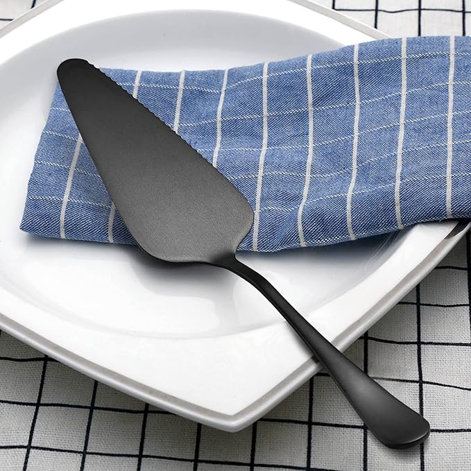 LIANYU 5-Piece Matte Black Serving Utensils Set, Stainless Steel Flatware Serving Set, Ideal for Buffet Catering Party, Satin Finish, Dishwasher Safe