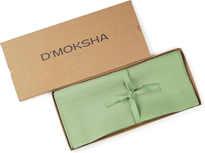D'Moksha Homes Linen Table Runner 48 Inches - 100% Pure Linen Sage Green Table Runner 14 x 48 Inch for Coffee Tables, Dresser, Winter, Christmas, Holiday, New Year - Machine Washable