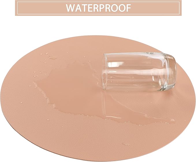 Wipeable Placemats and Coasters Leather Table Mats Waterproof Heat-Resistant Easy to Clean for Dining Table Set Kitchen Table Set of 6, Peach