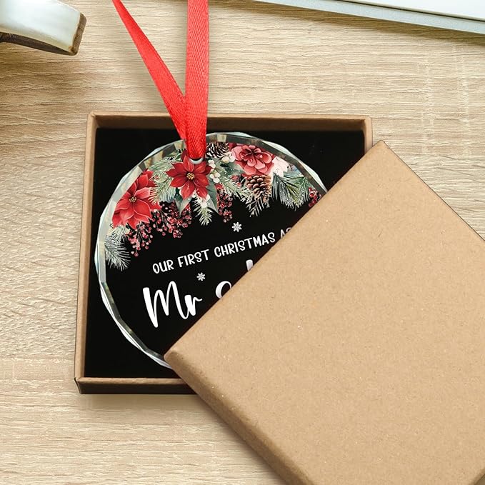 Our First Christmas as Mr and Mrs 2025, Wedding Gifts for Couples 2025, Mr and Mrs Gifts Glass Ornament, Engagement Gift for Newlyweds, Bridal Shower Gift Keepsake, Christmas Ornaments