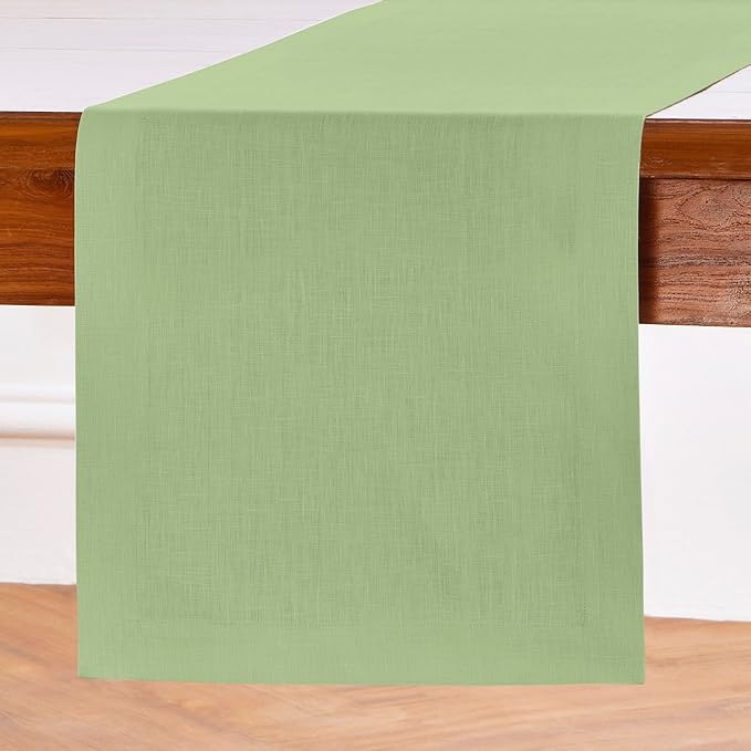 Solino Home Linen Laurel Green Table Runner 144 Inches Long - 100% Pure Linen Extra Long Table Runner 14 x 144 Inch - Fete