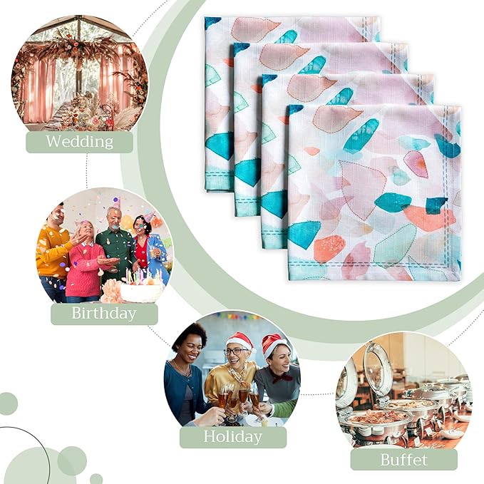 Maison d' Hermine Cloth Napkins Set of 4 100% Cotton Everyday Reusable Square Napkins Cloth Washable, Dinner, Party, Wedding, Restaurant, Spring/Summer (Summer Picnic, 20" x 20")