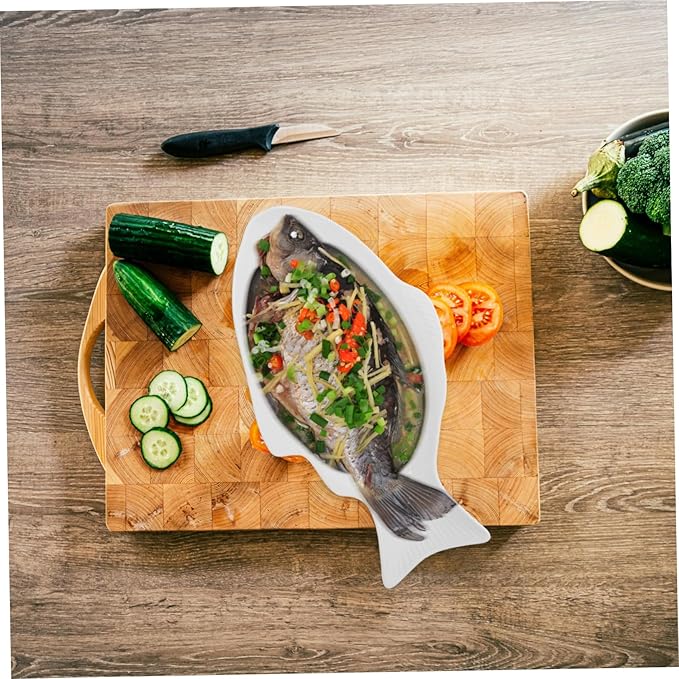 Zerodeko Ceramic Fish Shaped Platter for Serving Snacks Unique Design for Home and Restaurant Creative Tableware for Appetizers Fruits and Seafood Dishes