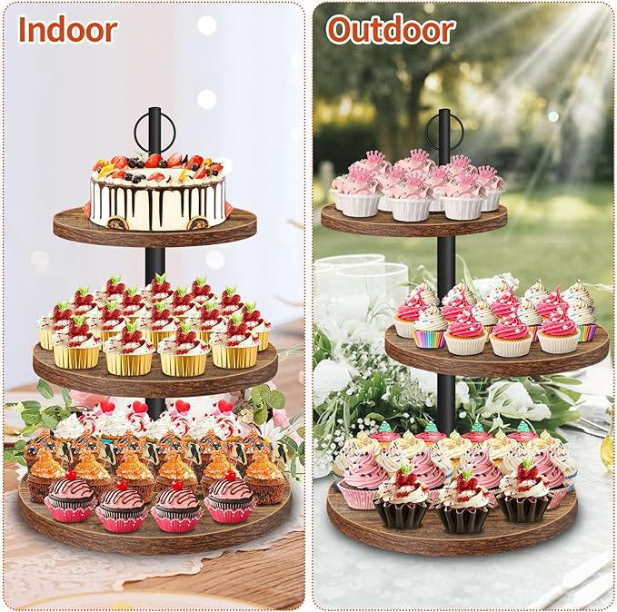 Cupcake Stand, 3 Tier Cupcake Stand Rustic Dessert Table Display Set Wood Cupcake Tower Cake Stand Tiered Tray Stand for Wedding Birthday Baby Shower 1 Pack