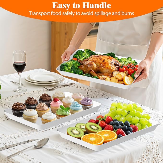 8-Pack Serving Tray Set, Reusable Plastic Serving Platter for Party Supplies, Entertaining, Grilling Accessories, Stackable Kitchen Snack Box Container for Dessert, Fruit, Cookie, (White)