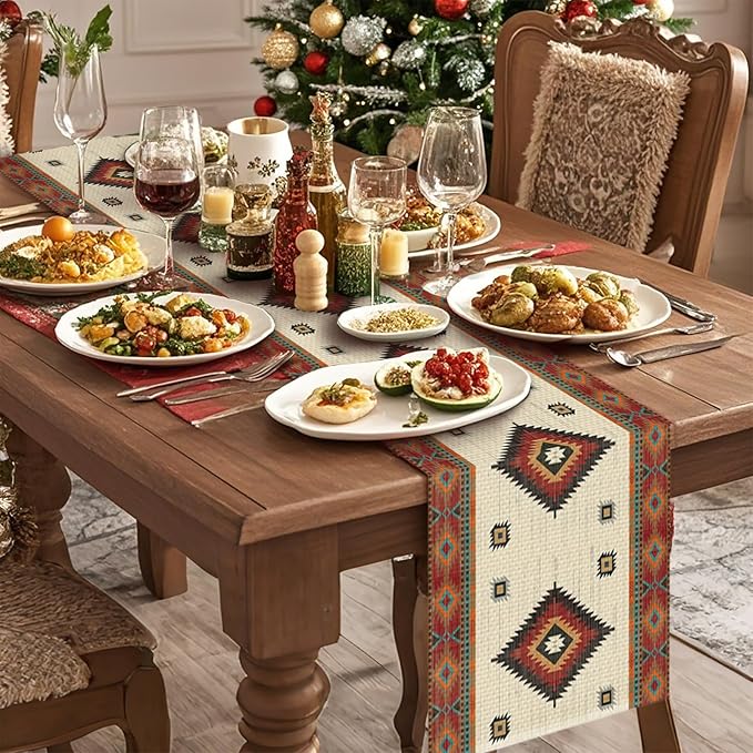 Southwest Aztec Table Runner Seasonal Holiday Kitchen Dining Linen Table Decoration for Indoor Outdoor Home Party Decor 13 x 72 Inch