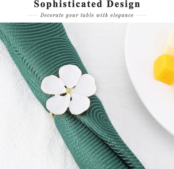 Lewondr Napkin Rings, Set of 6 Flowers Napkin Ring Holders Dinner Tables Rings Elegant Ornament Table Setting Decoration for Wedding, Christmas, Thanksgiving, Birthday, Holiday, Party, White
