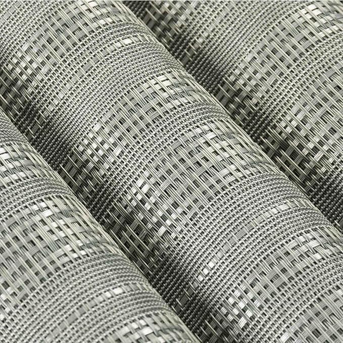 AHHFSMEI Placemats for Dining Table Set of 6 Woven Vinyl Plastic Place Mats Non-Slip Heat Insulation Stain Resistant Table Mats Washable Easy Clean Placemats (Grey Shine)