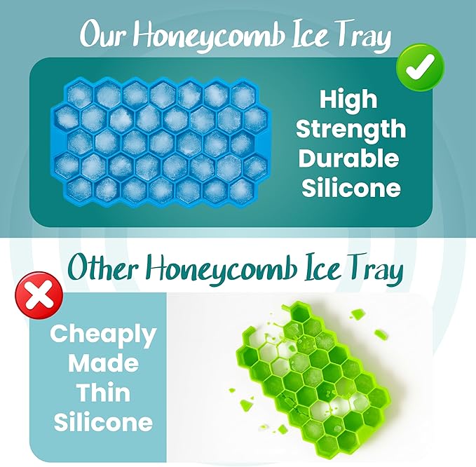 2 Pack Honeycomb silicone ice cube trays, BPA-Free reusable Easy Release 74 Grid ice cube mold for freezer, hexagon ice cube tray, Hexagonal ice cube maker for Cocktails/Whiskey/Coffee/Drink