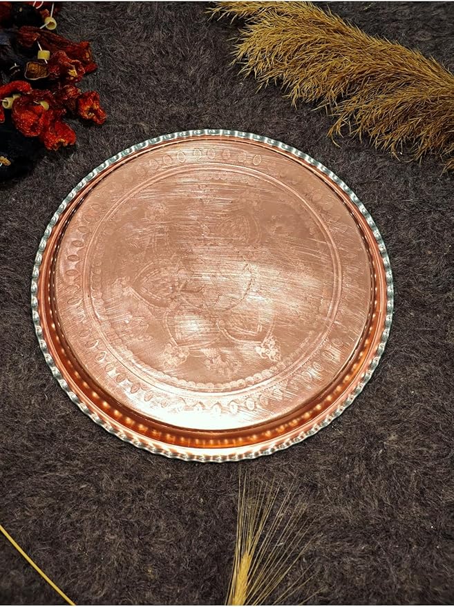 Serving Tray Copper Ottoman Tray 12 Inch Silver Color Decorative Tea Tray for Coffee Table, Kitchen, Living Room, Home Decor - Silver, One Size